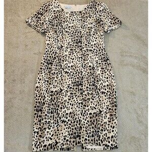 Maggy London Size 10 Silk Animal Print Sheath Dress Square Neck Classic Chic Y2K